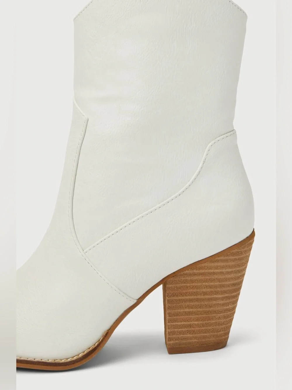 BEAST FASHION White Western-Inspired Block Heel Ankle Boots - Picture 3 of 5